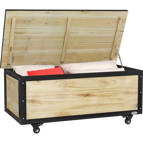 Caja de almacenamiento de madera para exterior 121 L con ruedas natural (1/5)