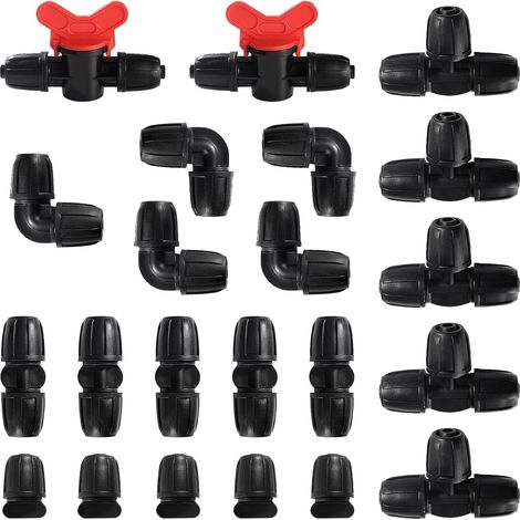 22-Teiliges Vanne Commutateur d'Irrigation-Kit für PE 8/12 mm Raccords - 5 T-Stücke, 5 Kupplungen, 5 Enden, 5 Winkelstücke, 2 valves de Commutation - Steckverbinder mit Widerhaken