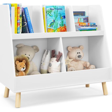 GOPLUS Meuble de Rangement Enfant, Bibliothèque Enfant en Bois à 2 Niveaux pour Livres Jouets, Coins Arrondis, Anti-basculement, 5 Cubes Etagère de Présentation pour Chambre, Salle de Jeux (1/5)