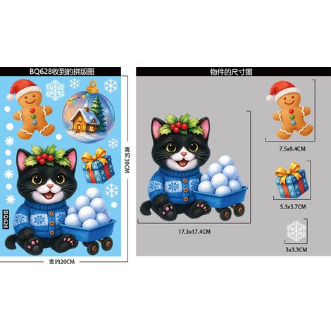 Autocollants pour fenêtres chatons et chiens, décorations de Noël, autocollants statiques pour fenêtres, décorations pour une ambiance festive, autocollants pour vitres chats flocons de neige, animaux