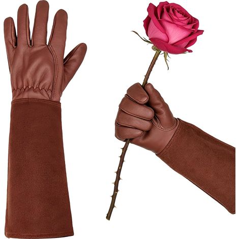 Gants roses, en cuir, résistants aux épines, longs gants de jardinage pour hommes et femmes, en cuir de vachette respirant, avec protection de l'avant-bras, pour le jardinage et les travaux ménagers ( (1/5)
