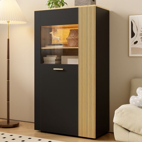 Vitrine avec lumières LED 16 couleurs, 3 étagères fixes et 2 étagères réglables, 80x40x146 cm (1/5)