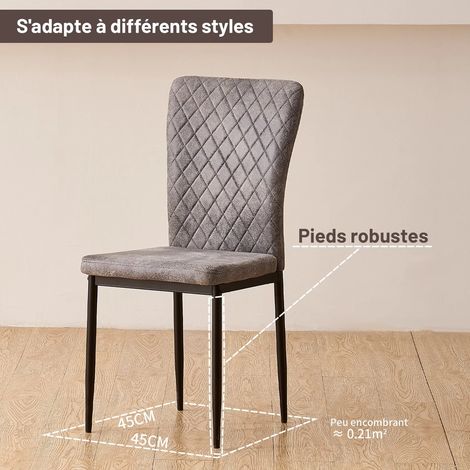 Jymtom – Lot de 6 chaises hautes en daim PU gris foncé – Dossier ergonomique – Pieds en métal – Charge max 100 kg – Pour salle à manger et salon