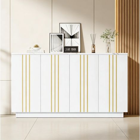 Sideboard mit 4 Türen und Stauraum 140 cm Weiß Gold OKMYHOME (1/5)