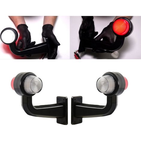 Lot de 2 feux de gabarit à LED (cornets), 12–24 V, blanc-rouge, effet néon – pour remorques, plateaux, camions et plus.