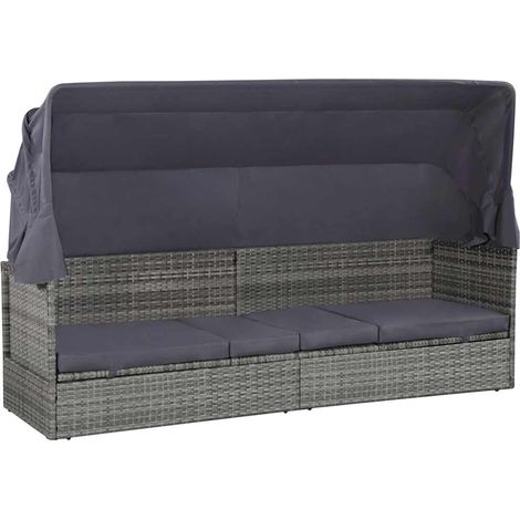 vidaXL Lit de jardin avec auvent Gris 205x62 cm Résine tressée (1/5)
