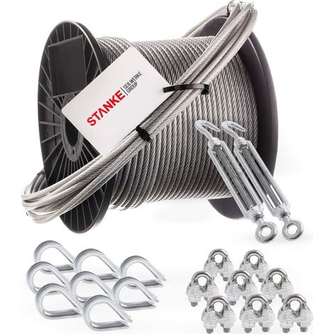 Kit Câble Acier Inox Gainé PVC 30m 3,5mm avec Tendeur et Cosses pour Suspension et Fixation (1/5)