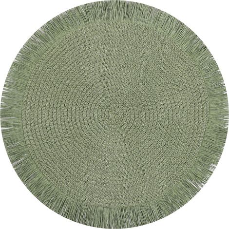 APEX Ensemble de six sets de table ronds de style bohème, 38 cm, tissés style champêtre, couleurs résistantes, lavables, verts. (1/5)