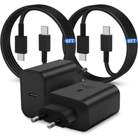 Chargeur Super Rapide USB-C,45W Fast Charger Plug [2 Pack] pour Samsung Galaxy S24/S23 Ultra/S23+/S22 Ultra/S22+/S20 Ultra/Note 10 Plus, Galaxy Tab S8 avec 1.8M Type C Cable
