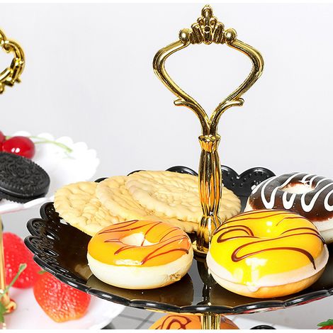 Großes, 35 cm hohes, dreistöckiges Bonbontablett für den Couchtisch, dekoratives Obsttablett für Geburtstage, Snack-Display, Kuchen- und Desserttablett, Obsttablett, schwarz. (1/5)