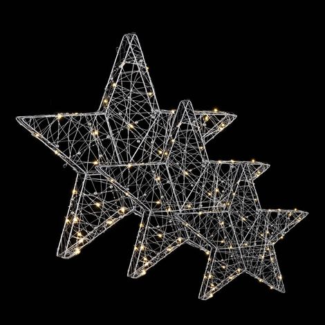 Set de 3 estrellas plateadas con LED