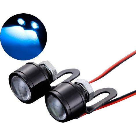 2 phares LED œil d'aigle 12V AC 150mA 3W aluminium bleu éclairage moto (1/5)