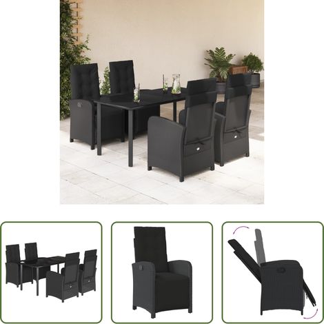 vidaXL Gartenessgruppe - 5-tlg. Garten-Essgruppe mit Kissen Schwarz Poly Rattan (1/5)