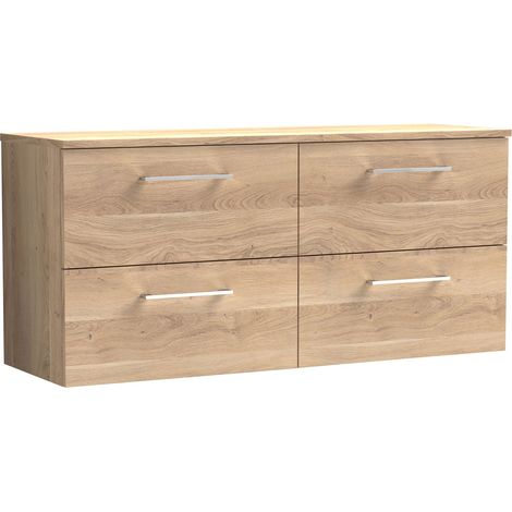 Nuie Arno Wall Hung 4-Drawer Vanity Unit with Worktop 1200mm Wide - Bleached Oak (1/5)