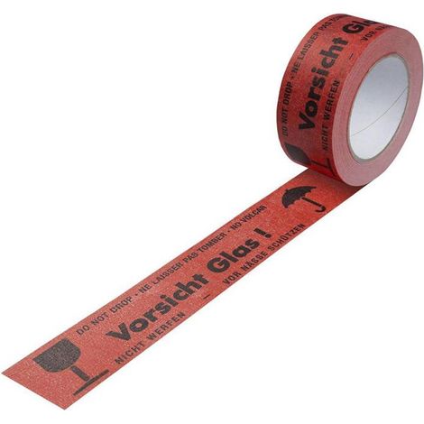 Warnklebeband Breite 50mm Länge 50m Stärke 135µ rot Vorsicht Glas TRANSPAK