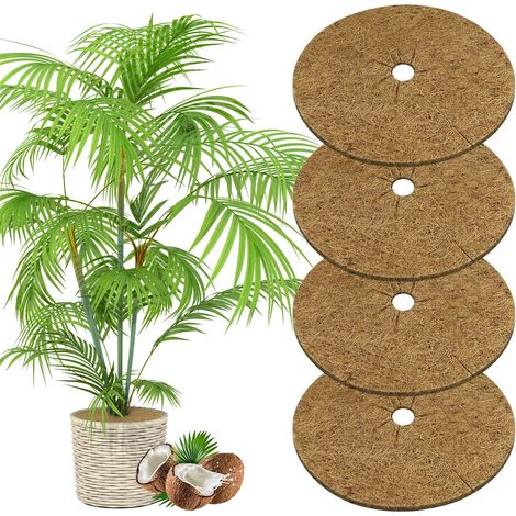 Tapis de Coco Plantes, Lot de 4 Disque de Protection Plante 30 cm Disque de Paillage Tapis de Paillage en Fibre de Coco Disques Paillage (1/4)
