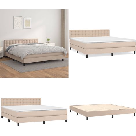 Cama box spring con colchón cuero sintético capuchino 180x200cm - Colchón de muelles - Cama con cabecero ajustable