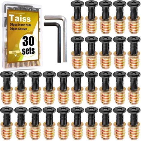 Bardusch - 30 ensembles de vis M6x25 meubles M6x15 inserts filetés en bois, écroulements, écroulements de tuiles en bois inserts boulons de fixation Connecteurs (1/5)