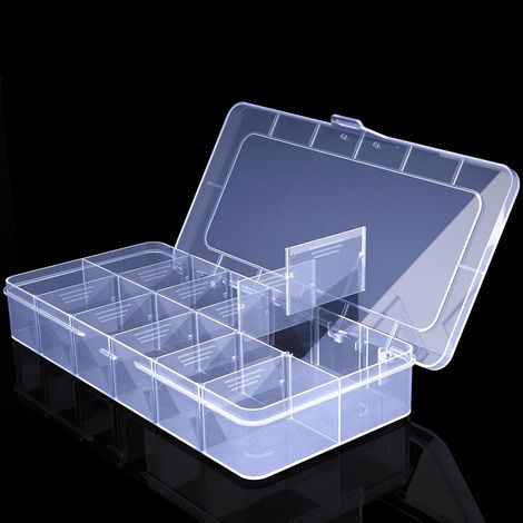 Boîte De Rangement Transparente 27,6x16,5x5,6 Cm Avec Séparateur Amovible Pour Bijoux Perles Vis (1/4)