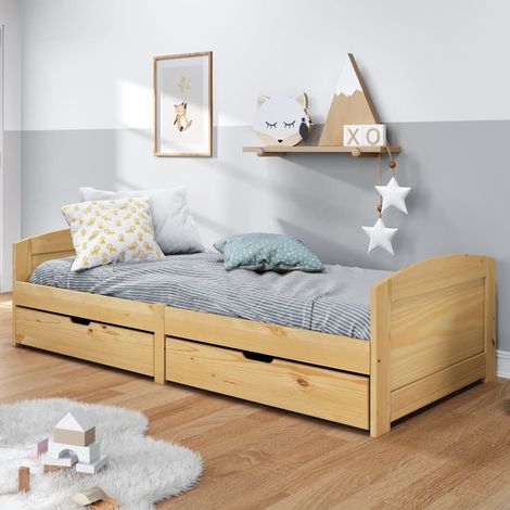 Lit de jour avec 2 tiroirs Lit adulte Contemporain Lit Simple IRUN 90x200 cm bois de pin massif 89329 (1/5)