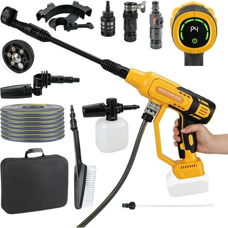 Cordless Pressure Washer Compatible with 20V 20000RPM 986PSI Brushless Portable Car Cleaner with 6 in 1 Nozzle, 4 Speed Levels for Cleaning Floors (1/5)