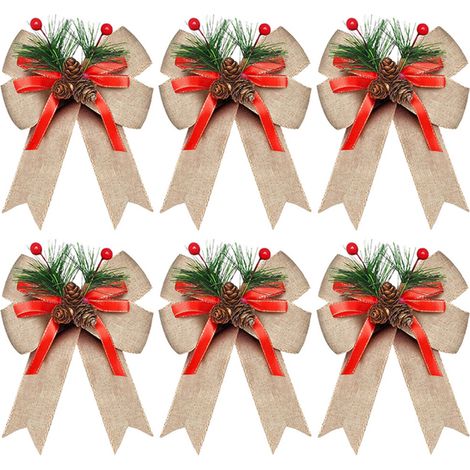 6-pack Flax Yellow Christmas Tree Topper Decoration Pendants with Bows 13cm W x 15cm H (1/3)