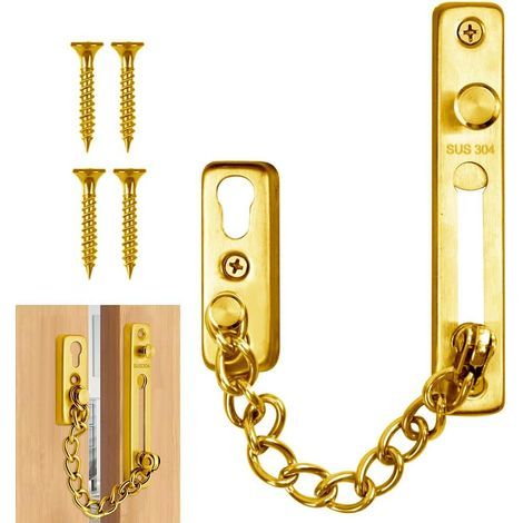 1 - Chaîne De Sécurité - Entrebâilleur - Acier Inoxydable 304 - Protection Intérieure Pour Porte D&39entrée - Doré - 16,3x2,2cm (1/5)