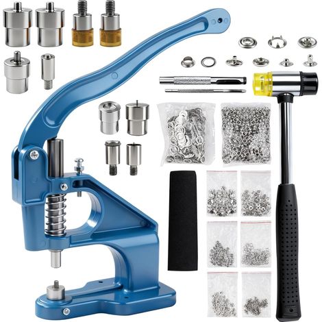Presse à la main - Kit d'outils de poinçonnage pour cuir, outil de perforation de table à œillets avec marteau, matrices et œillets pour boutons pression, rivets, œillets et perles (1/5)