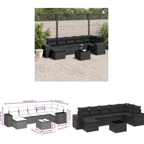 8-tlg. Garten-Sofagarnitur mit Kissen Schwarz Poly Rattan - Gartenmöbel - Esstischset - Outdoor Möbel - Lounge Set - Rattan Gartenmöbel - Home & Living (1/3)
