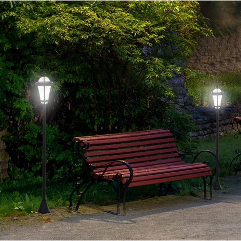 Set di 2 lampioni solari LED, IP44, ABS e acciaio inox, Ø18,5 x H129 cm, neri (1/5)