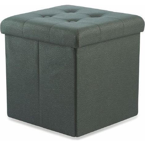 POUF CONTENITORE IN ECOPELLE 38 X 37 X 37 CM NERO (1/4)