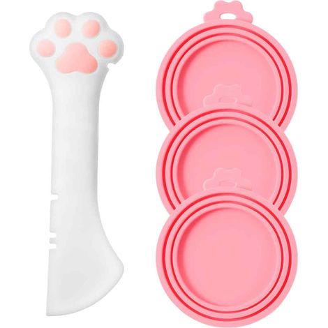 Ensemble Couvertures Silicone Pour Chat - 3 Tailles Et Cuillère - BPA Libre - Pour Boîtes Alimentation Humide - Rose Et Blanc - Lot De 4 Pièces (1/5)