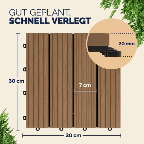 CASARIA® Dalles clipsables en Bois Composite WPC 30 x 30 cm Dalle de terrasse Jardin extérieur 66x Classique terracotta