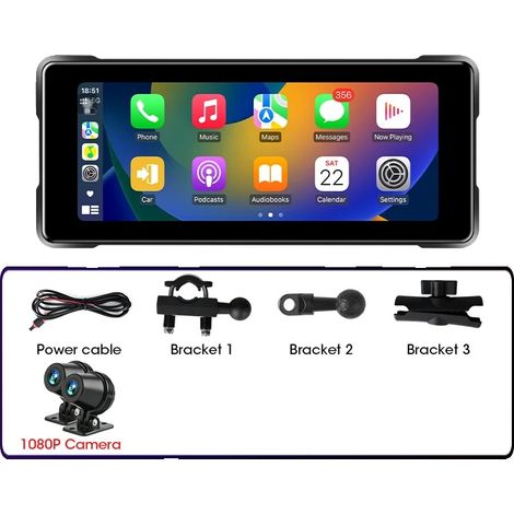 Affichage CarPlay Moto, Résolution HD, Étanche IP67, 6.86 pouce 1080P DVR (1/2)