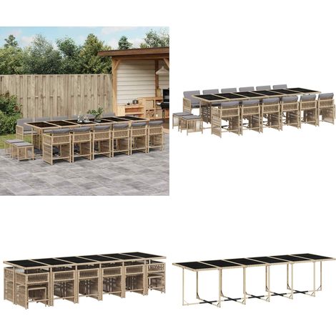 vidaXL Ensemble à manger de jardin et coussins 17 pcs mélange beige (1/5)