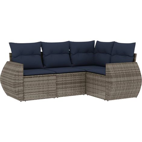 Maison Exclusive - Set Divani da Giardino 4 pz con Cuscini Grigio in Polyrattan (1/5)