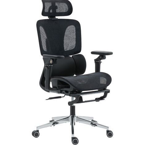 Silla de oficina ergonómica con reposacabezas, soporte lumbar, reposabrazos 6D y reposapiés (1/5)