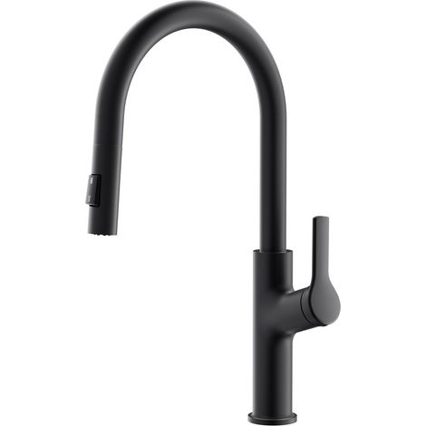 CECIPA MAX Rubinetto da cucina con 2 getti, rubinetto da cucina estraibile, miscelatore monocomando, miscelatore per lavello, nero