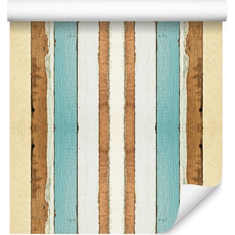 Papel pintado con estampado de tablas de madera de colores para salón y dormitorio, 50x1000 cm. (1/5)