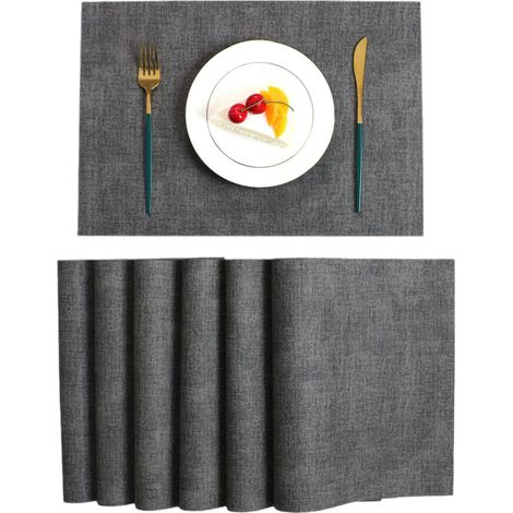 Lot de 6 sets de table rectangulaires, aspect tissu, lavables, anti-chaleur (1/5)
