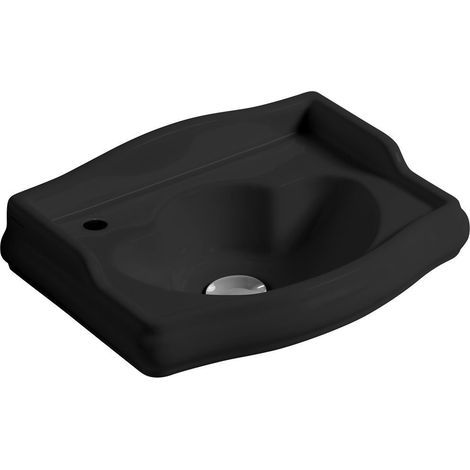 Lavabo RETRO en céramique 41x30cm (trou pour robinetterie à gauche, pas de trou de trop-plein), noir mat (1/2)