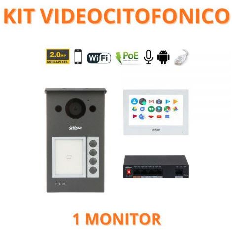 Dahua Kit videocitofonico IP Wi-Fi Posto esterno VTO3311Q-WP + Switch + Monitor 7" VTH5321GW-W Android Nr.01 Monitor