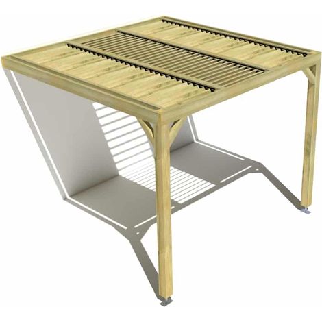 Pergola bois • 3m x 3m • adossée • sens profondeur • lames orientables bioclimatiques incluses • livraison comprise (1/3)