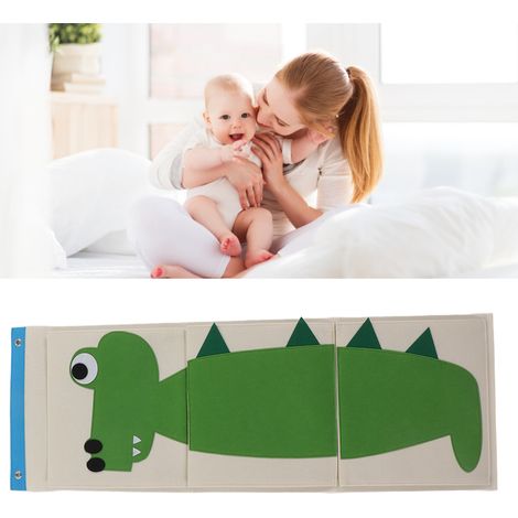 Wandmontierte Aufbewahrungstasche mit 3 Fächern für Kleiderschrank oder Kinderbett, Krokodil-Tiermotiv aus Filz, 100,6 x 34,9 cm (1/5)