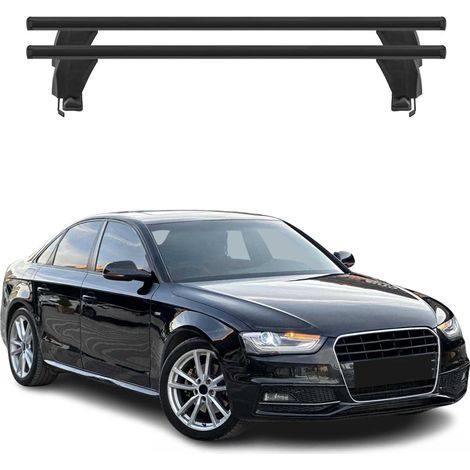 OMAC Barres de toit transversales en aluminium pour Audi A4 B8 Berline 2008-2012 Pere-FL – Antivol – Rainure en T – Testées City Crash – Charge Max 50 kg Noir (1/5)