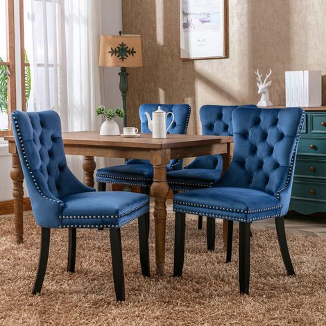 sedia sala da pranzo velluto blu schienale alto comoda OKMYHOME (1/5)