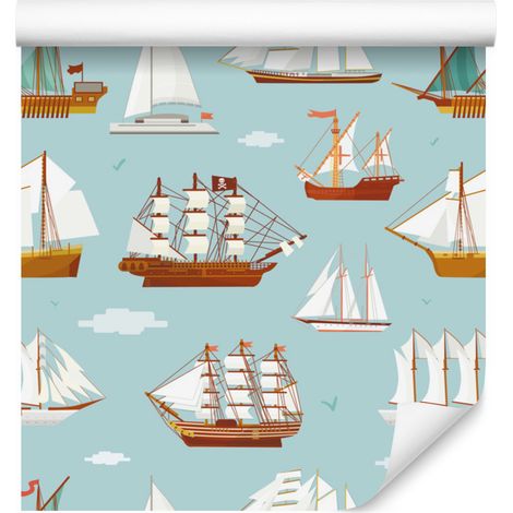 Papel pintado con barcos de vela de diferentes épocas para salón y dormitorio, 50x1000 cm. (1/5)
