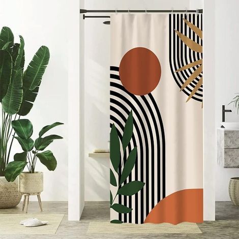 120x180cm Rideau Douche Abstrait, Rideau de Douche Terracotta Géométrique Noir Lignes Moderne Minimaliste Rideau Baignoire Anti Moisissure Imperméable Tissu Polyester Lavable Rideau de Bain (1/5)