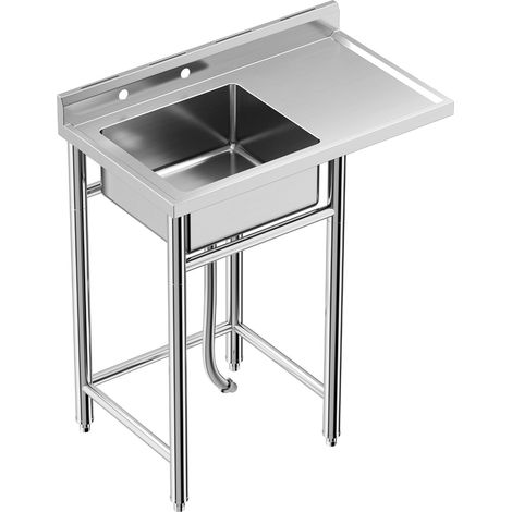 Évier de cuisine autoportant 76x40x76cm pour cuisine en plein air, Restaurant Commercial évier, évier de cuisine en acier inoxydable avec étagère comptoir porte-serviettes (1/5)