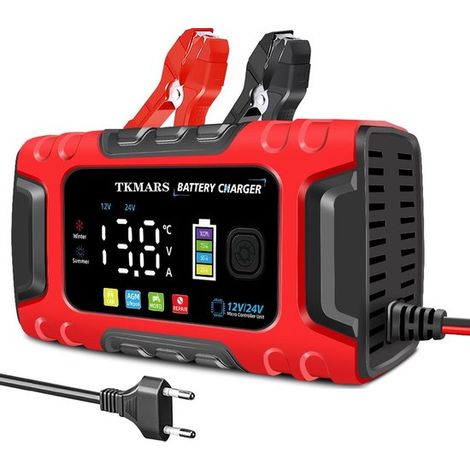 Chargeur de batterie – 12 V/24 V10 A – Mode réparation – Chargeur d'entretien – Chargeur de batterie pour voiture/moto/scooter/bateau/ Camper -car – Rouge (1/5)